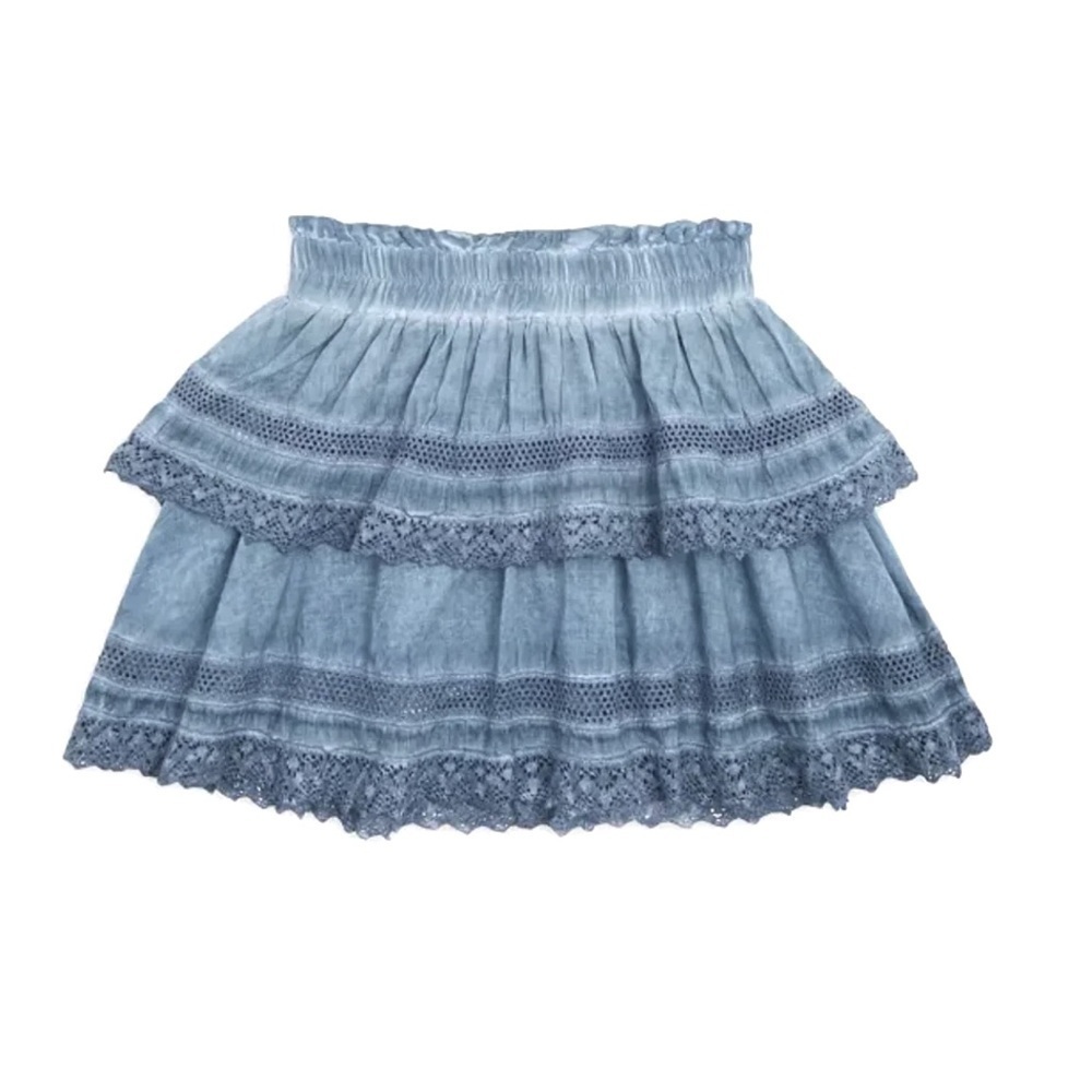 KATIE J NYC Junior Ashley Stonewash Skirt Blue Denim Wash Ruffle Tiered Skirt